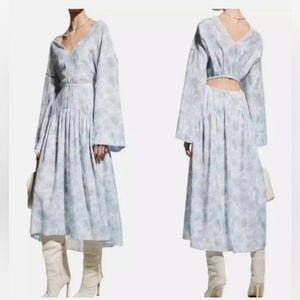 Vince Dahlia Floral Print V-Neckline Long Sleeve Midi-dress. Size: Medium.